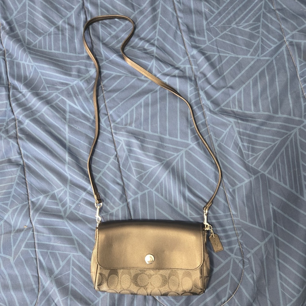 Coach F59534 Signature Coated Canvas Reversible Crossbody Black White